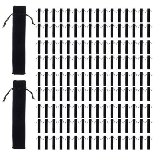 SRMAN 300 Stück Samt-Stiftebeutel, schwarz, Kordelzugbeutel, einzelner Stifthalter, Verpackung, Hülle für Schule, Büro, Geschäft, Geschenk, Schwarz von SRMAN