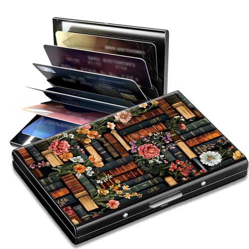 SROJDHFJB Mini-Kreditkartenetui für Damen, Retro Library Flowers, Minimalistisch von SROJDHFJB