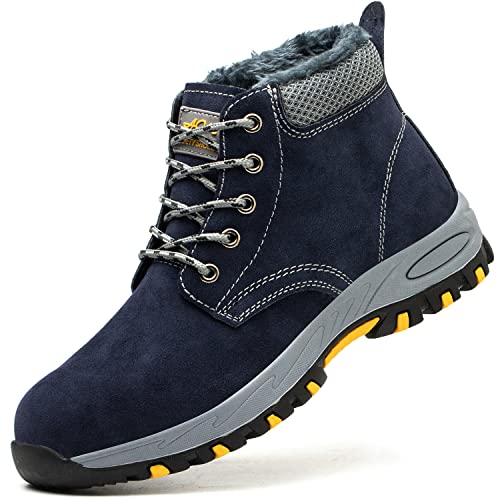 SROTER Damen Herren Arbeitsschuhe Stahlkappe Wasserdicht Gefüttert Sicherheitsschuhe Schneestiefel Trekking Wanderschuhe Winterschuhe Stiefel Trekking Schuhe,02 Blau,37 EU von SROTER