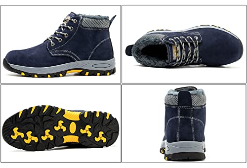 SROTER Damen Herren Arbeitsschuhe Stahlkappe Wasserdicht Gefüttert Sicherheitsschuhe Schneestiefel Trekking Wanderschuhe Winterschuhe Stiefel Trekking Schuhe,02 Blau,45 EU von SROTER