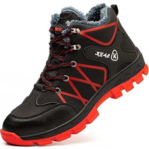 SROTER Damen Herren Arbeitsschuhe Stahlkappe Wasserdicht Gefüttert Sicherheitsschuhe Schneestiefel Trekking Wanderschuhe Winterschuhe Stiefel Trekking Schuhe,04 Rot/Schwarz,37 EU von SROTER