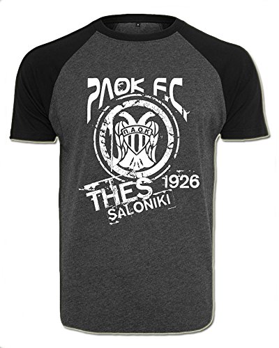 PAOK Thessaloniki T-Shirt Griechenland Hellas Saloniki Shirt Greece (S, Grau/Schwarz) von SRS-Textilservice