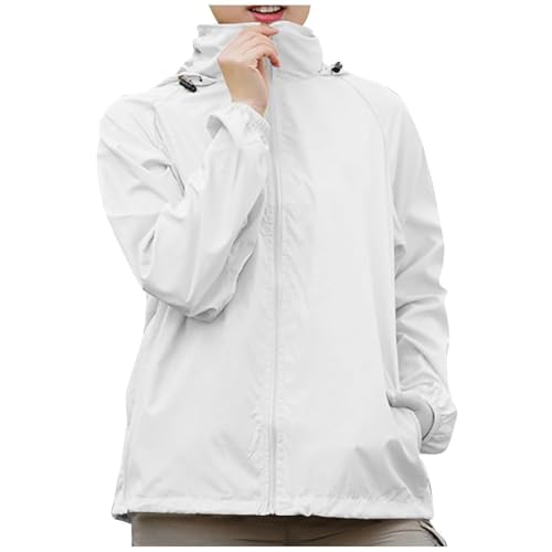 SRTUMEY Atmungsaktive Faltbar Windbreaker Jacke Damen wasserdichte Regenjacke mit Kapuze,Leicht Damen Regenjacke,Einfarbig,Übergröße,mit Kapuze,Winddicht,lockerer Mantel von SRTUMEY