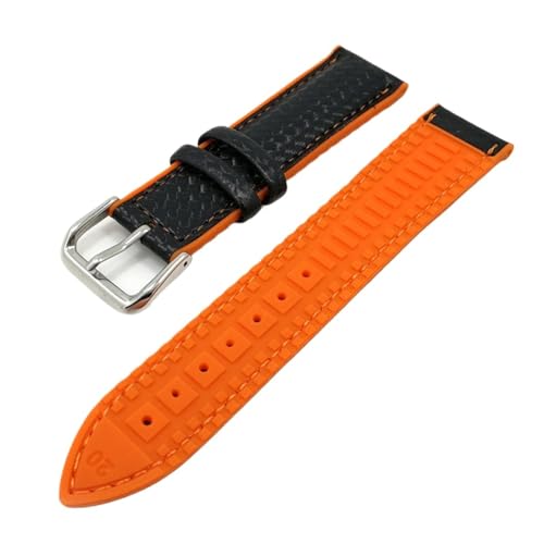 SRTYDCUR 18 mm 20 22 Silikonarmband aus Kohlefaser, Leder, schweißfest, Gummi, Ersatzarmband for Herrenuhren, Zubehör, Orange(Orange,22mm) von SRTYDCUR