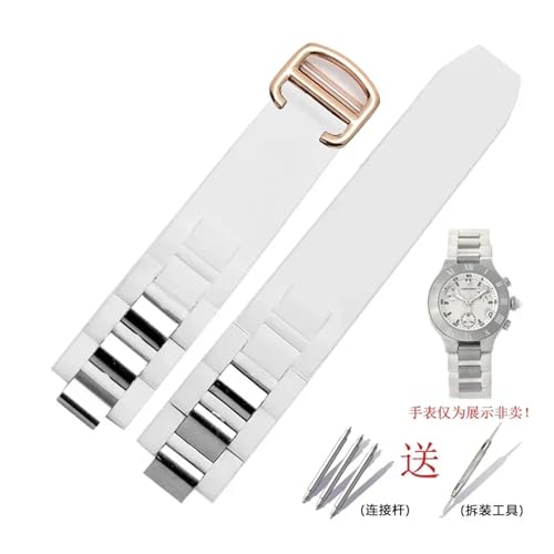 SRTYDCUR 20–10 mm schwarzes Ersatz-Uhrenarmband aus Silikonkautschuk, kompatibel mit dem Armband Cartier 21 Chronoscaph W10198U2 W10125U2 W10197U2 W10184U2(White Rose Gold) von SRTYDCUR