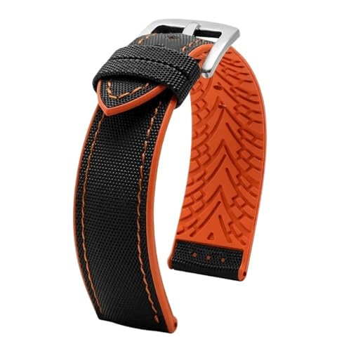 SRTYDCUR 20 mm 22 24 Nylon-Silikonarmband, wasserdichtes Uhrenarmband, kompatibel mit Omega Speed Master Herren, Gummi-Ersatzarmband for Mido(Black Orange 01,18mm) von SRTYDCUR