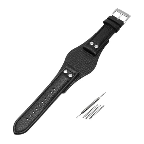 SRTYDCUR 22 mm Echtlederarmband kompatibel mit Fossil CH2592 CH2564 CH2565 CH2891CH3051 Armband Herren-Tablettband mit Nietenstil(Black-Silver Buckle) von SRTYDCUR