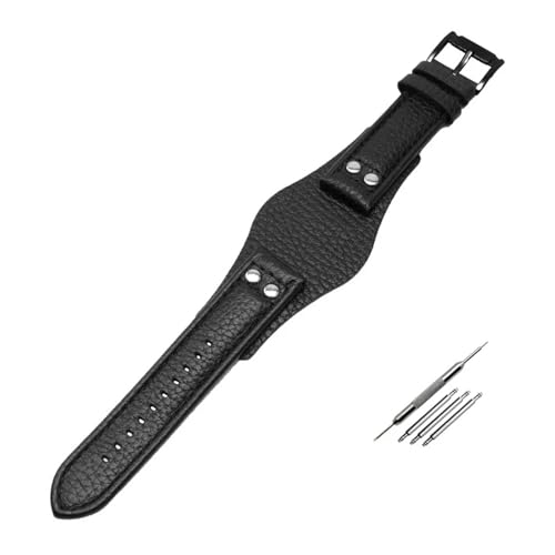SRTYDCUR 22 mm Echtlederarmband kompatibel mit Fossil CH2592 CH2564 CH2565 CH2891CH3051 Armband Herren-Tablettband mit Nietenstil(Black-black buckle) von SRTYDCUR