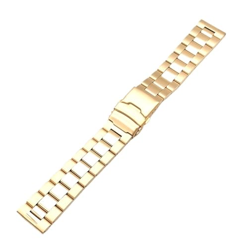 SRTYDCUR 304 Edelstahlarmband 20 mm 22 Faltschließe Gebogenes Ende Herren Damen 3 Zeiger Gold Metall Uhrenarmband Zubehör(Gold middle glossy,20mm) von SRTYDCUR