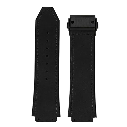 SRTYDCUR Ersatz-Uhrenarmband aus mattem Leder, kompatibel mit der Big Bang-Serie, konvexe Schnittstelle, Rindsleder, Silikonunterseite, 25–19 mm(Black black clasp) von SRTYDCUR
