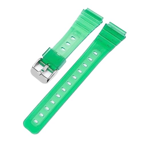SRTYDCUR Gummiband kompatibel mit Casio F91W F-84 F-105 108 A158 A168 AE1200 AE1300 Herren Damen Universal Transparent TPU Ersatz Uhrenarmband 18mm(Green silver) von SRTYDCUR