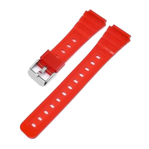 SRTYDCUR Gummiband kompatibel mit Casio F91W F-84 F-105 108 A158 A168 AE1200 AE1300 Herren Damen Universal Transparent TPU Ersatz Uhrenarmband 18mm(Red silver) von SRTYDCUR