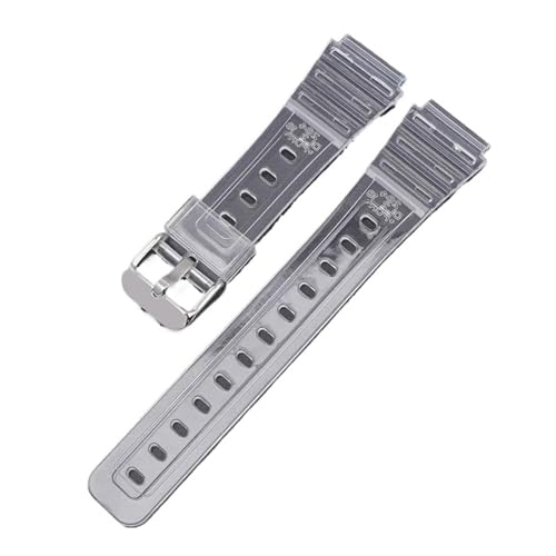 SRTYDCUR Gummiband kompatibel mit Casio F91W F-84 F-105 108 A158 A168 AE1200 AE1300 Herren Damen Universal Transparent TPU Ersatz Uhrenarmband 18mm(Transparent silver) von SRTYDCUR