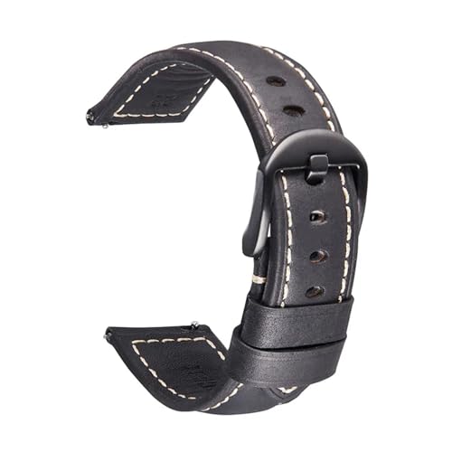 SRTYDCUR Lederarmband 20/22/24/26 mm Edelstahlschnalle Herren Retro Crazy Horse Leder Ersatzarmband Uhrenzubehör(Black black,26mm) von SRTYDCUR