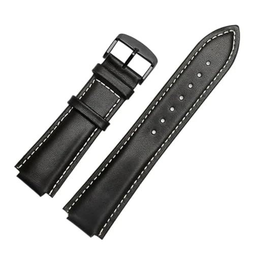 SRTYDCUR Lederarmband 24 * 16mm Schwarz Braun Armband Ersatzarmband Kompatibel mit T2N739 T2N721 720(Black white A) von SRTYDCUR
