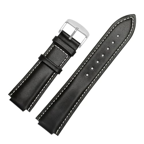 SRTYDCUR Lederarmband 24 * 16mm Schwarz Braun Armband Ersatzarmband Kompatibel mit T2N739 T2N721 720(Black white D) von SRTYDCUR