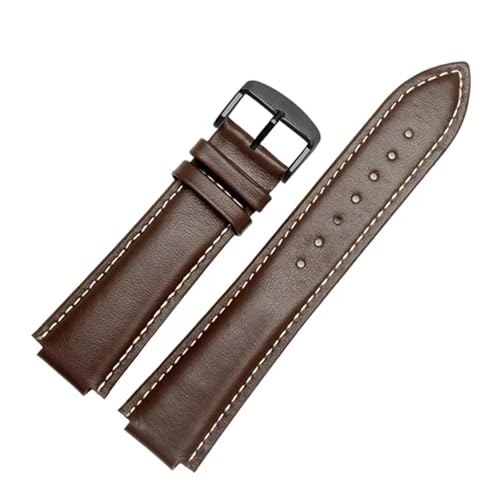 SRTYDCUR Lederarmband 24 * 16mm Schwarz Braun Armband Ersatzarmband Kompatibel mit T2N739 T2N721 720(Brown white A) von SRTYDCUR