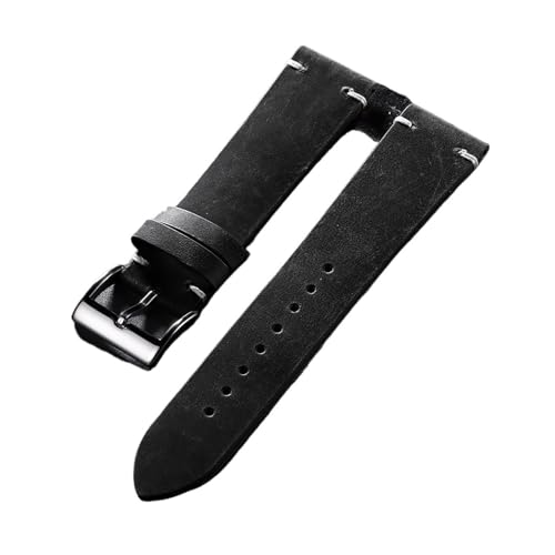 SRTYDCUR Vintage Kalbsleder Uhrenarmband Handgefertigtes Nähte Rindslederband Kompatibel mit Omega Seiko Herren Braun Schwarz Armband(Black,22MM_BLACK BUCKLE) von SRTYDCUR