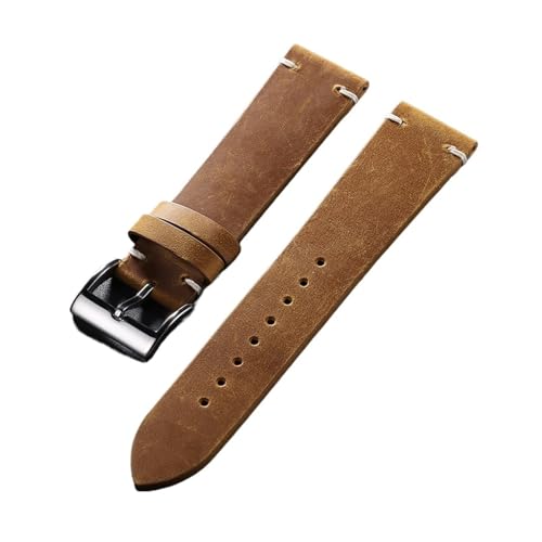 SRTYDCUR Vintage Kalbsleder Uhrenarmband Handgefertigtes Nähte Rindslederband Kompatibel mit Omega Seiko Herren Braun Schwarz Armband(Light Brown,18MM_SILVER BUCKLE) von SRTYDCUR