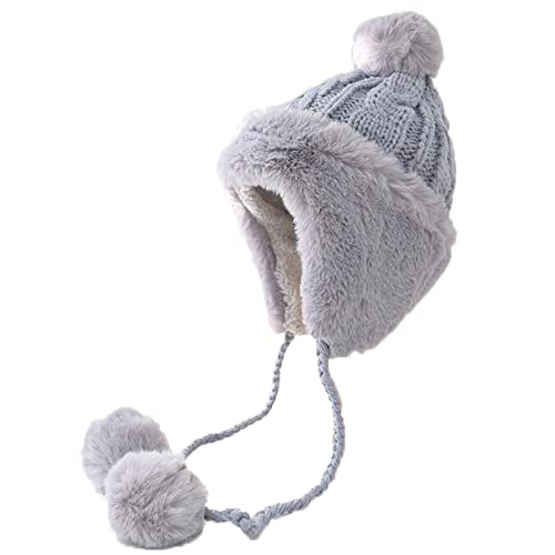 SRUQ Damen Beanie Mütze warme Wintermütze Beanie Hut gestrickte Mützen mit weichem Strickmützen Futter Pelz Bommel Klassische Mütze für Indoor Outdoor (Grau) von SRUQ