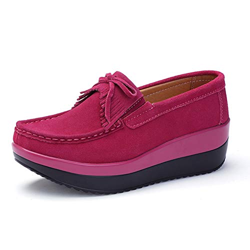 SRUQ Damen Halbschuhe Mokassins Plateau Flache Schuhe Wildleder Klassisch Loafers Schlupf Sneaker (Rosa, Numeric_36) von SRUQ