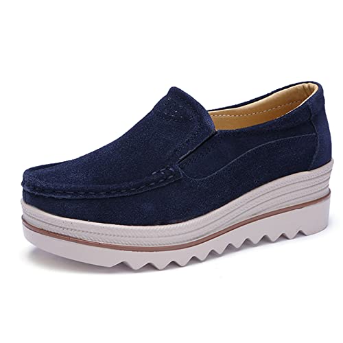 SRUQ Damen Loafer Mokassins Wedges Bequeme Wildleder Casual Slip on Walking Plateauschuhe (Blau, Numeric_36) von SRUQ