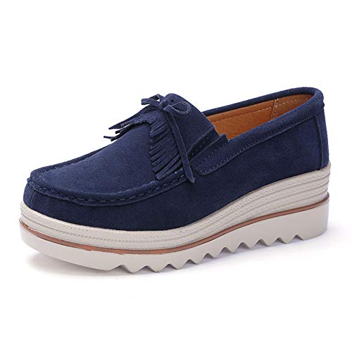 SRUQ Damen Mokassins Wildleder Leder Loafers Klassisch Freizeit Flache Schuhe Mokassins Damen Bootsschuhe Loafers (Blau, Numeric_35) von SRUQ