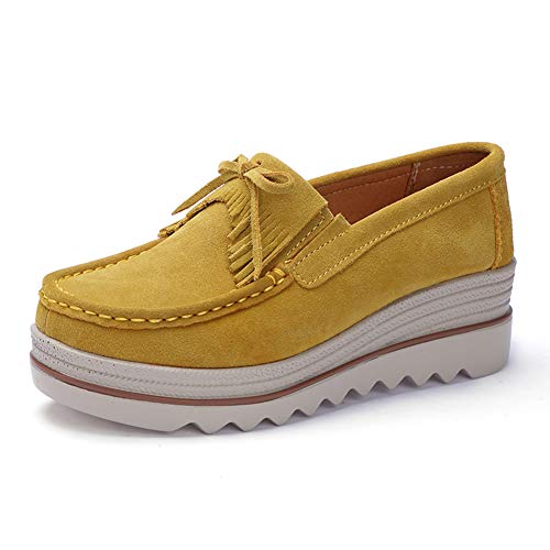 SRUQ Damen Mokassins Wildleder Leder Loafers Klassisch Freizeit Flache Schuhe Mokassins Damen Bootsschuhe Loafers (Gelb, Numeric_39) von SRUQ