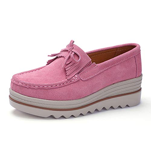 SRUQ Damen Mokassins Wildleder Leder Loafers Klassisch Freizeit Flache Schuhe Mokassins Damen Bootsschuhe Loafers (Rosa, Numeric_36) von SRUQ