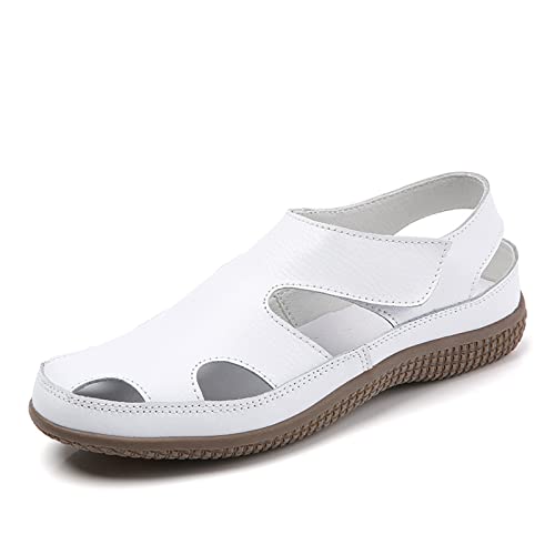 SRUQ Sandalen Damen Sommer Klassisch Modisch Bequem Lässig Hausschuhe Damen Mokassins Wanderschuhe (Weiß, numeric_38) von SRUQ