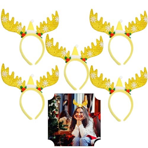 5 Stück Weihnachts-Geweih (Hut D) Stirnband I Themenparty Haarband Accessory I Rentierkopf Bopper für Kinder und Erwachsene (gelb) von SRV Hub