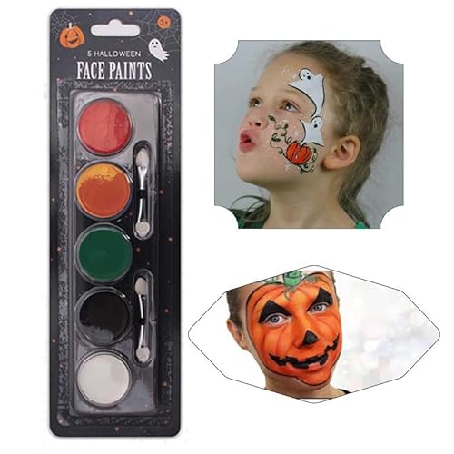 Halloween-Gesichtsbemalungs-Set, 2 x Pinsel, 5 x Farben, waschbare Gesichtsfarben, sichere Körperfarbe für Erwachsene und Kinder, ungiftige Farbe für Halloween-Make-up und Party, Cosplay von SRV Hub