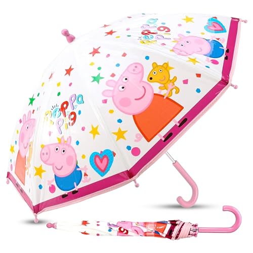 SRV Hub® Kinderschirm für alle Jahreszeiten, Kleinkinder-Regenschirm, kuppelförmig, manuelle Öffnung mit griffigem Griff, Größe: 54 cm, Pepa Pig Manueller Regenschirm von SRV Hub