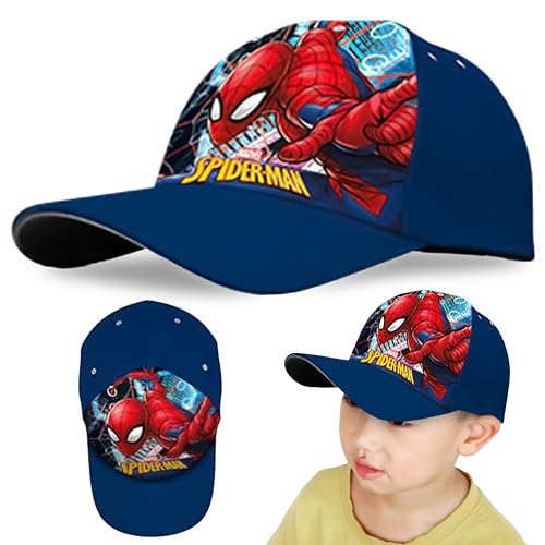 Verstellbare Baseballkappe für Kinder, atmungsaktiver Polyester-Sonnenhut für Kinder, vorgebogener Hut für Outdoor-Sport, Sommer ab 3 Jahren, Spiderman (blau), 3-7 Jahre von SRV Hub