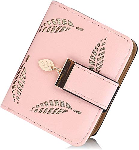 SRXWO Portemonnaie Damen, Klein Leder Geldbörse Bifold Brieftasche Handtasche mit Bargeld/ID/Kreditkarte Halter, Frauen Vegane Geldbeutel Kleine Geldbörsen mit Reißverschluss für Damen Mädchen (Pink) von SRXWO