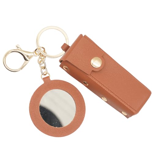 SRYTCYDA Leder-Schlüsselanhänger für Damen, tragbares Lippenstift-Etui mit Spiegel für Geldbörse, Schlüsselbund für Frauen, Geschenke (braun) von SRYTCYDA