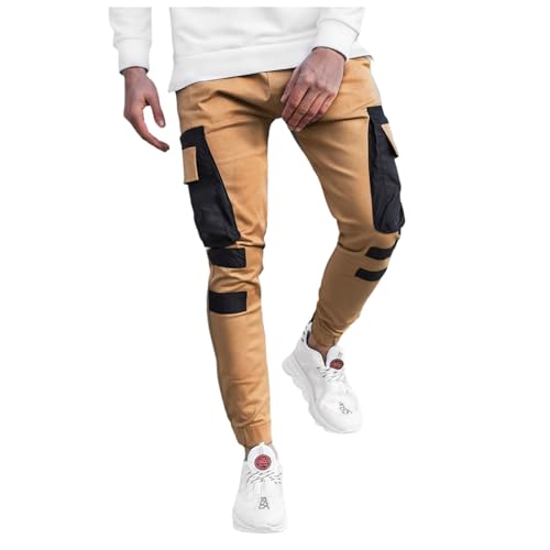 SRZYMJ 3/4 Hose Herren Cargo Shorts Trachten Jogginghose atmungsaktive Freizeithose aus eisseide Outdoorhose Stretch Trainingshose Sporthose Softshellhose Lange Unterhosen Winter Trekking Hose Khaki von SRZYMJ
