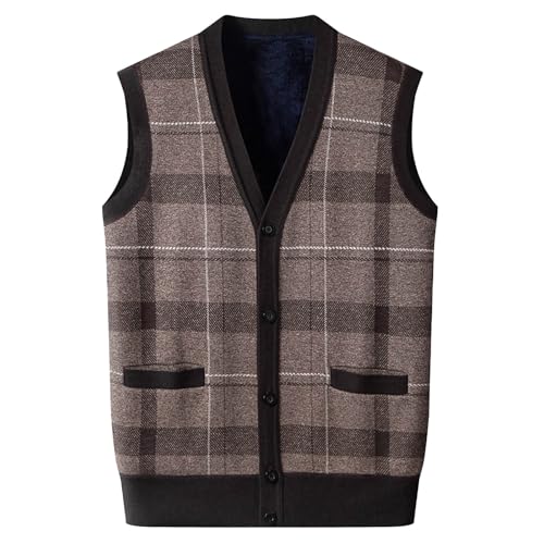 SRZYMJ Ärmellose Weste Herren Sport Komfortabel Warm Strickweste Pullunder Ärmellos Fit Lässig Strickwesten V-Ausschnitt Winter Stichweste Business Sweater Wolle Tanktops 70er Kaffee Strickwesten L von SRZYMJ