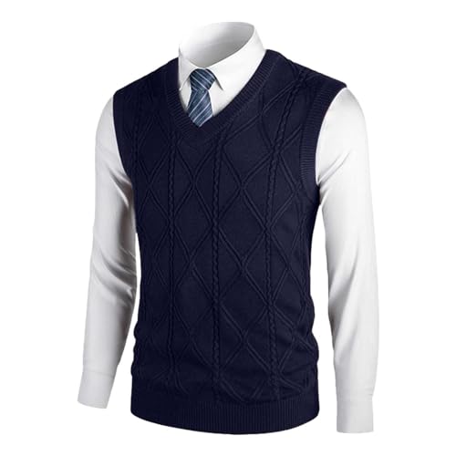 SRZYMJ Ärmellose Weste Herren Sport Komfortabel Warm Strickweste Pullunder Ärmellos Fit Lässig Strickwesten V-Ausschnitt Winter Stichweste Business Sweater Wolle Tanktops 70er Marine Strickwesten XXL von SRZYMJ
