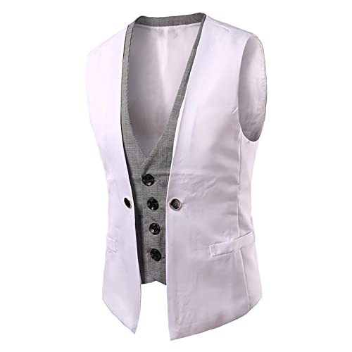 SRZYMJ Anzugweste für Herren Schwarz Regular Fit Weste Elegant Vintage Westen Rockabilly 20er Jahre Herren Basic Businessweste Hochzeit Outfit Westernweste Ärmellose Anzugweste Weiß Gilet Herren von SRZYMJ