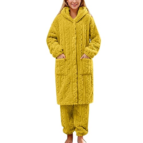 SRZYMJ Bademäntel Für Damen Morgenmantel Damen Leicht Gelb M Robe mit Gürtel Fleece Hausmantel Leicht Weich Loungewear Flanell Elegant Pyjamas Kuschelig Weicher Kleidung von SRZYMJ