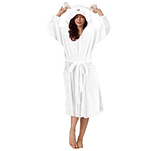 SRZYMJ Bademantel+Damen Bademäntel Für Damen Morgenmantel Damen Leicht Weiß XXL Robe mit Gürtel Fleece Hausmantel Leicht Weich Loungewear Flanell Elegant Pyjamas Kuschelig Weicher Kleidung von SRZYMJ