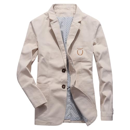 SRZYMJ Beige Blazer mit 2 Knöpfen und Gekerbtem Revers Business-Anzugjacke Sakko Herren Sportmantel Vollständig Gefüttert mit Zwei Einschubtaschen mit Klappe Winteranzug Herren Trenchcoat Hemd 4XL von SRZYMJ