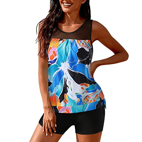 SRZYMJ Blau Tankini Damen Bauchweg Schwarz Badeanzug Damen Mit Cups Bikini Mit Hohem Bund Oversize-Tankini Bademode Damen Tankini Bauchweg Strandmode Damen Sommer Monokini Damen Sexy String von SRZYMJ