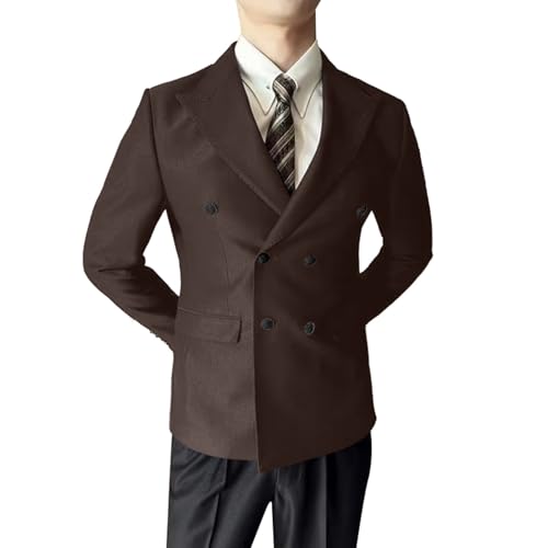 SRZYMJ Braun Herren Blazer Stretch Smokingjacke Reverskragen Freizeitjacke Slim Fit Anzugjacke Freizeitanzug Sakko Business Sakko Männer Winterjacke Sakko Jacket Blazer Baumwolle Wolle Anzug Hemd 4XL von SRZYMJ
