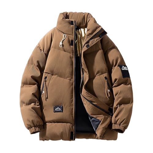 SRZYMJ Braun Winterjacke Herren Daunenjacke mit Kapuze Warm Jacke Leichte Steppjacke Winter Jacken Bequeme Kapuzenjacke Casual Jacket Basic Übergangsjacke Outdoor Softshelljacke Mantel von SRZYMJ