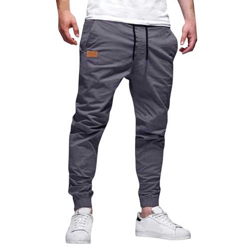 SRZYMJ Cargohose Herren Kurze Trainingshose Herren Sporthose Herren Lang Polyester Haushose Herren Jogginghose Herren Lang Tracht Lederhose Herren Dunkelgrau Chinohose Stretch Regular Fit XXL von SRZYMJ