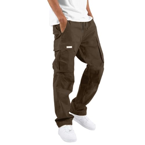 SRZYMJ Cargohose Herren Radunterhose Herren Herren Hosen Mit Gummizug Für Senioren Chinos Sweatpant Karierte Hose Herren Braun Campinghose Herren Lang Sommer 5XL von SRZYMJ