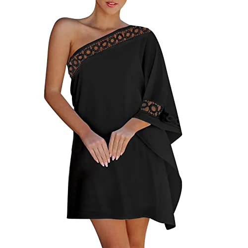 SRZYMJ Damen Kleider Sommer Günstig, Strandkleid Damen Schwarz Casual A-Linie Kleider Knielang Strandkleider Knielang Minikleid A Linie Wickelkleid Damen Chiffonkleid Kurz Blusenkleid Rot Damen M von SRZYMJ