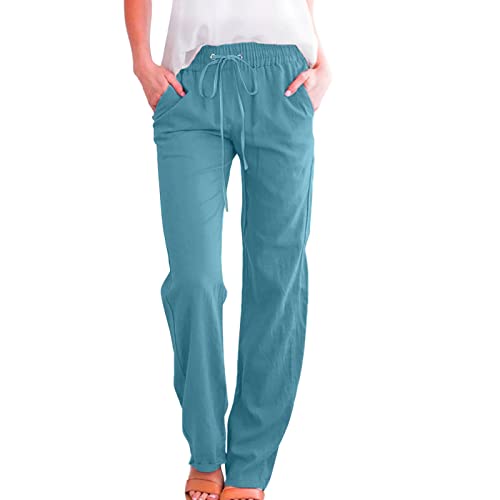 SRZYMJ Damen Leinenhose 7/8 Blau Fahrradhose Damen Kurz Latzhose Damen Jogginghose Damen Warm Schlupfhose Damen Kurzgröße Sommerhose Damen Jeans Hosen Damen Elegant von SRZYMJ